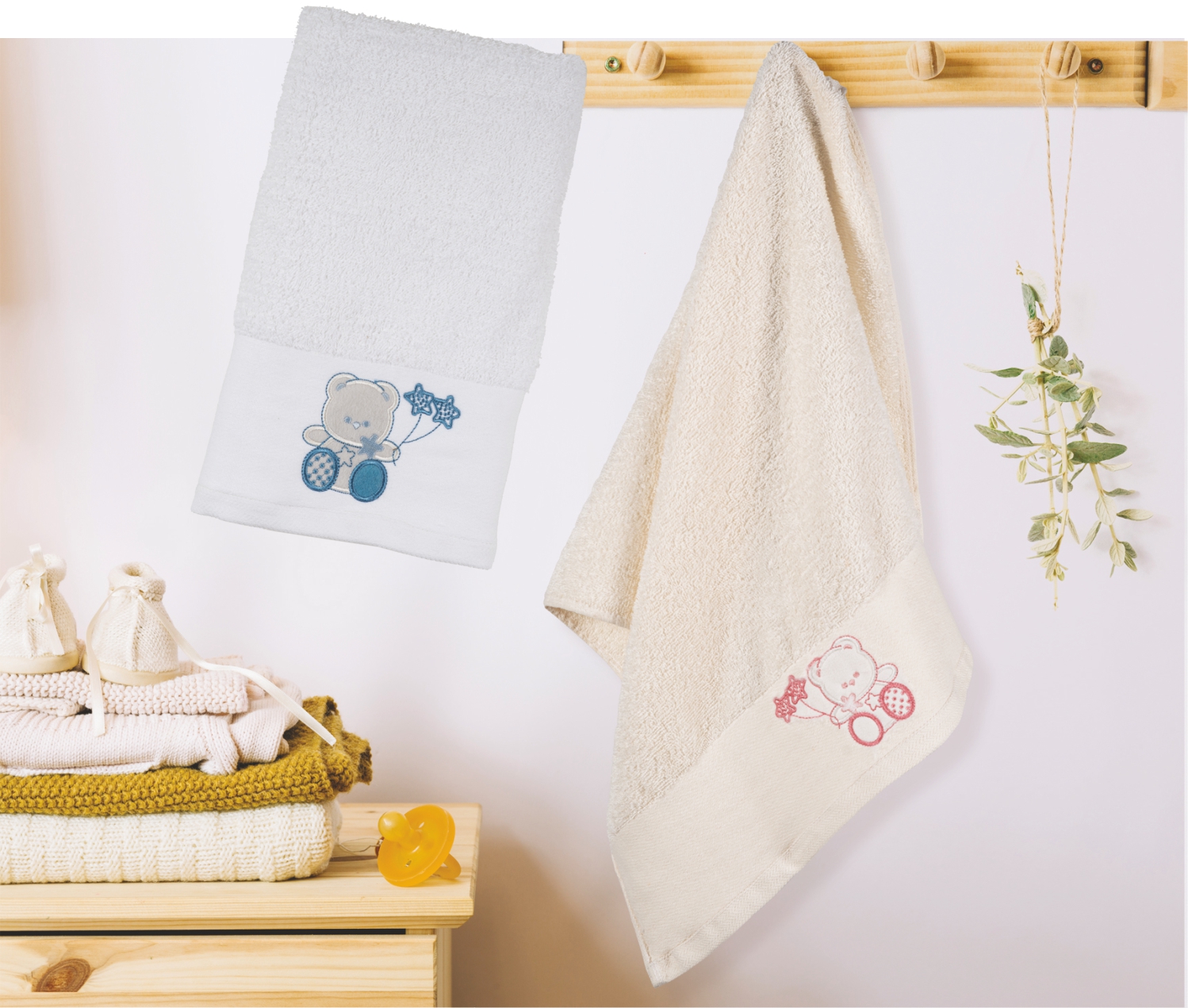 Σετ πετσέτα 2τμχ. bebe Σχ.Bear (white-blue) 50x90cm+70x140cm 100% cotton